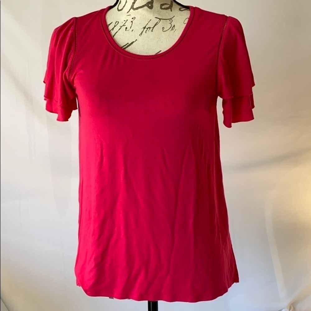 Cable & gauge Sz M Hot Pink Ruffle sleeves Shirt